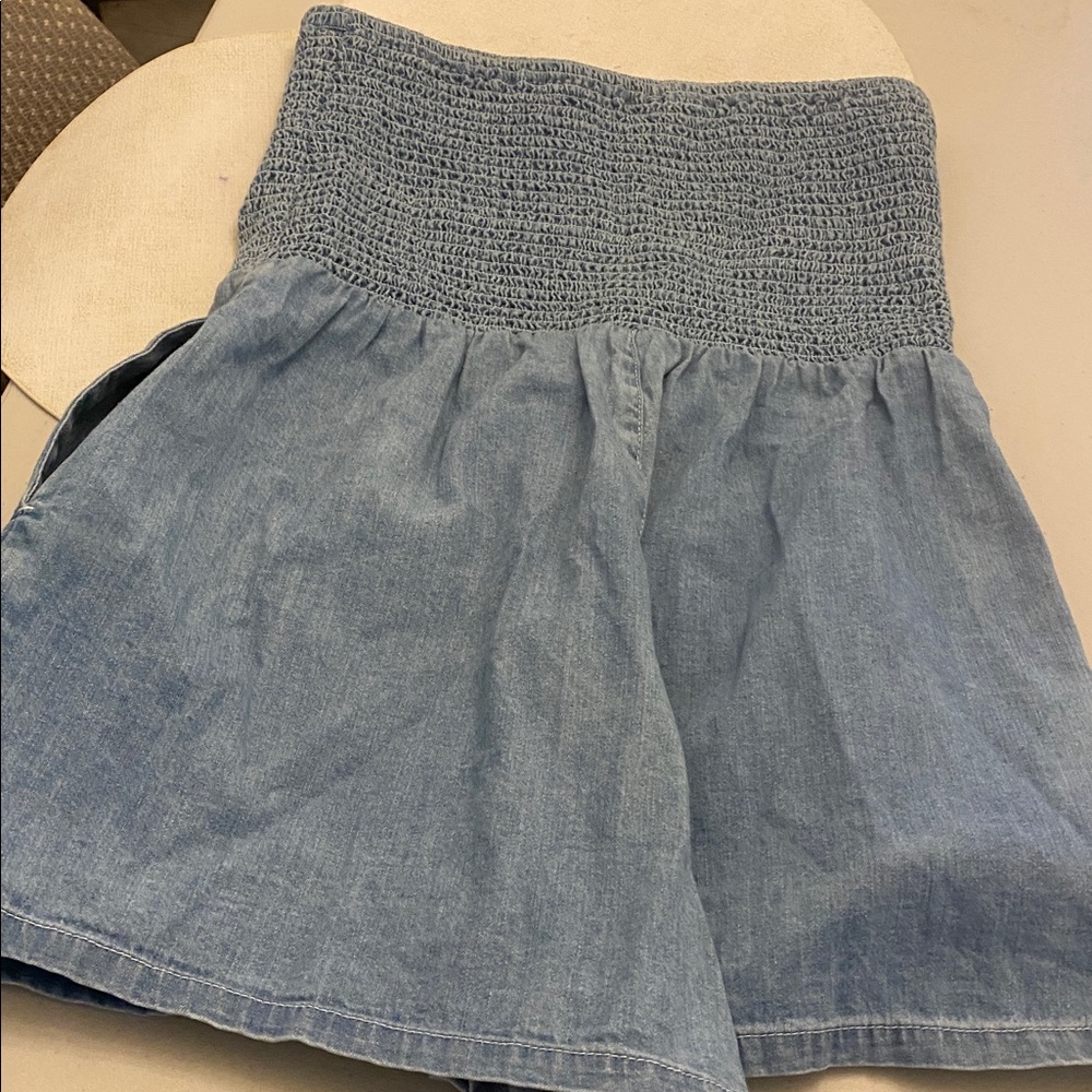 American Apparel Light Wash Smocked Denim Romper - Picture 2 of 4